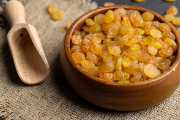 golden raisins on the kitchen table