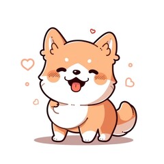 cute cartoon dog with a tongue sticking out and surrounded by hearts. The dog is smiling and he is happy