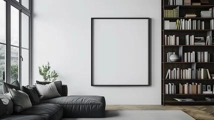 Fotobehang mockup blank frame on a living room wall. painting mockup © Alcindo