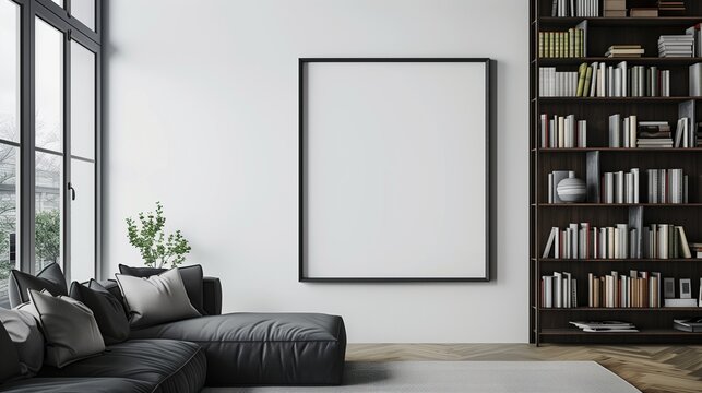 mockup blank frame on a living room wall. painting mockup