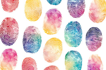 Watercolor Fingerprint Collage on white background