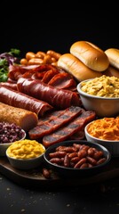 Platter with various meats, beans, and other foods