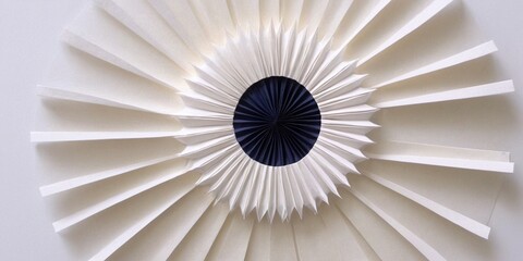 Paper fan made of paper on a white background. Closeup.