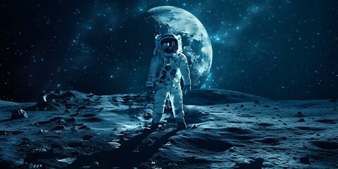 Embracing Nature's Magnificence: An Astronaut on the Moon Amidst Breathtaking Lunar Scenery. Concept Space Photography, Lunar Expedition, Astronaut Portrait, Moon Landscape, Cosmic Exploration