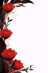 Red and black floral design with a white background,empty page template frame - obrazy, fototapety, plakaty