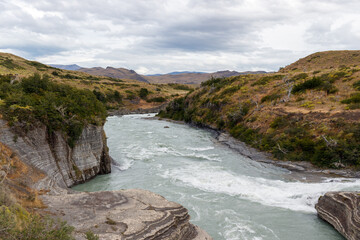Torres del Paine National Park, River Paine Waterfall, Chile