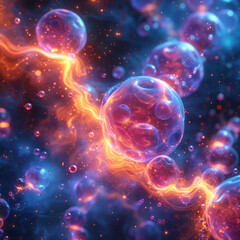 Obraz premium A cluster of colorful glass spheres with a metallic sheen