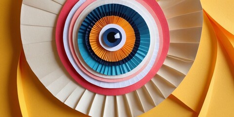 Colorful paper spirals on a yellow background. Closeup.
