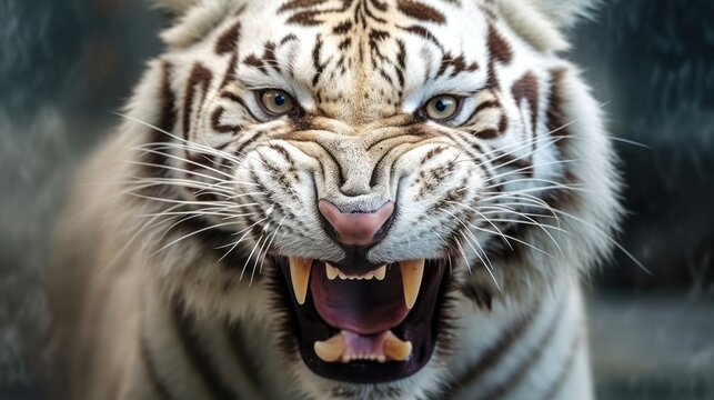 close up photo angry white tiger background