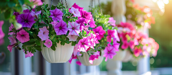 A row of flower pots. spring summer concept background