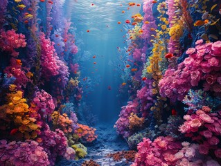 Fototapeta na wymiar Ethereal undersea worlds, capturing the mystery of marine life and magical underwater forests in vibrant colors.