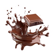 3d render realistic vector icon chocolate bars floating in chocolate splashes on white background