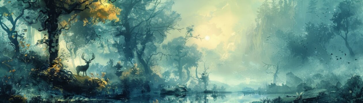 Fantasy creatures, digital watercolor style, ethereal landscapes, magical forests - a mesmerizing sight.