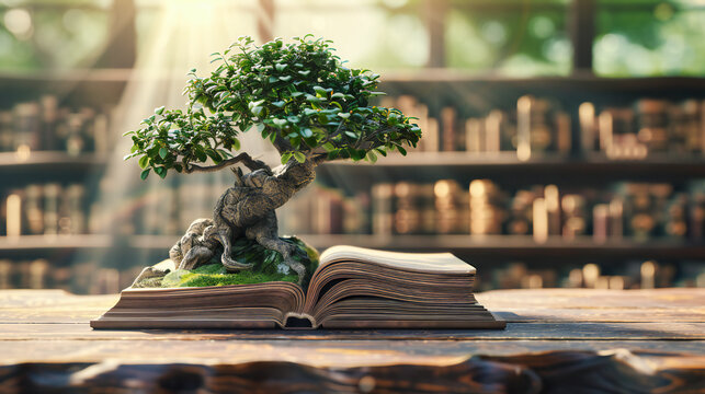 Tree of Knowledge, Books as Branches, Education and Growth Concept, Wisdom Through Reading