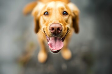 A dog with a playful expression sticking out its tongue in a close-up shot. - Powered by Adobe