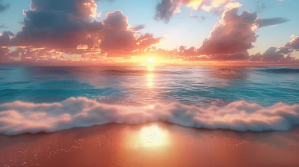 Tuinposter The ocean is calm and the sun is setting, creating a beautiful © CtrlN