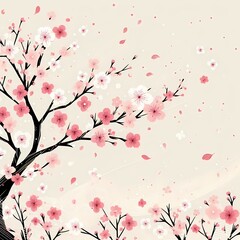 桜の花と枝のシンプルなイラスト