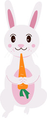 Cute Bunny Easter Rabbit Eating Carrot Vector Illustration For Greeting, easter celebration banner and post.