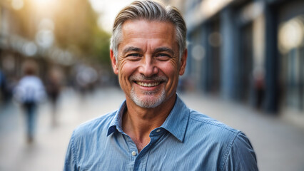 Obraz premium Handsome middle aged man, confident businessman smiling
