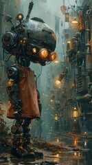 Hand-drawn steampunk characters explore a vintage-inspired futuristic world with unique gadgets.