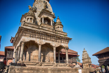 Ancient Durbar Square Temple in Patan, Nepal under Blue Sky