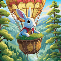 열풍선으로 여행하는 토끼