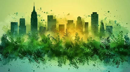 Foto op Canvas A city skyline with a forest in the background © CtrlN