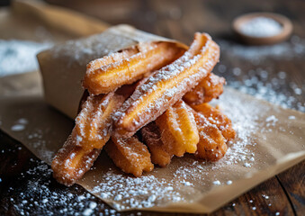 Churros, close-up angle view, ultra realistic food photography