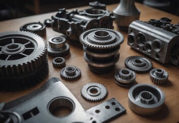Obraz premium Engine valve car maintenance.The cylinder block of the four-cylinder engine. Disassembled motor vehicle for repair