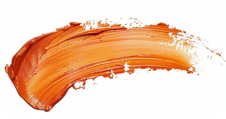 Orange lip gloss texture isolated on white background. Smudged cosmetic product smear. Make-up swatch product sample - obrazy, fototapety, plakaty