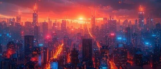 Neon landscapes of cyberpunk cityscapes at night, highlighting the interplay of light and futuristic architecture.
