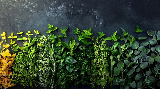 a visually striking image by arranging herbs in a gradient from dark to light