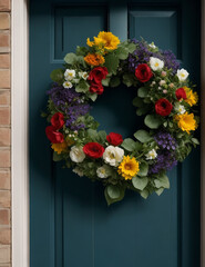 Flower wreath on door photography