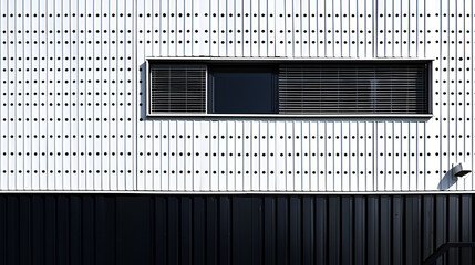 Black and White Building Exterior with Industrial Metal Finish- Factory wall view