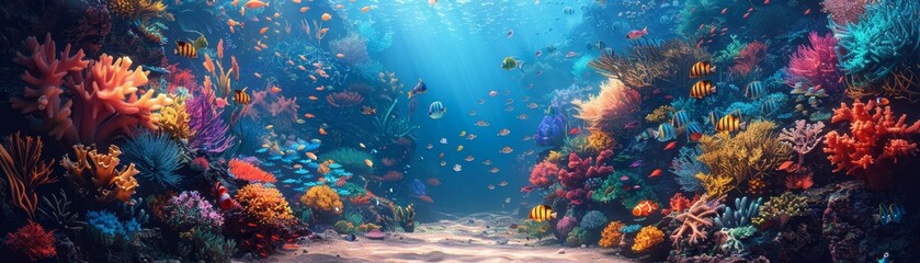 Fototapeta na wymiar Explore undersea adventures with marine life and discover hidden magical worlds through pixel art.