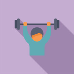 Barbell up worker icon flat vector. Stress skills therapy. Respiration learning