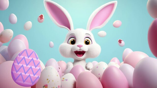 Lapin de P&acirc;ques heureux de faire la chasse aux &oelig;ufs