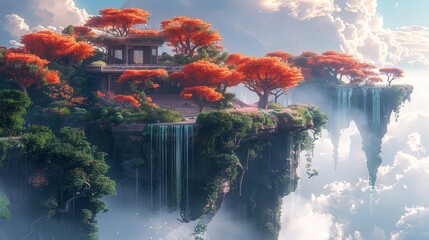 Surreal environments featuring floating islands and magical forests, in vibrant digital art. - obrazy, fototapety, plakaty