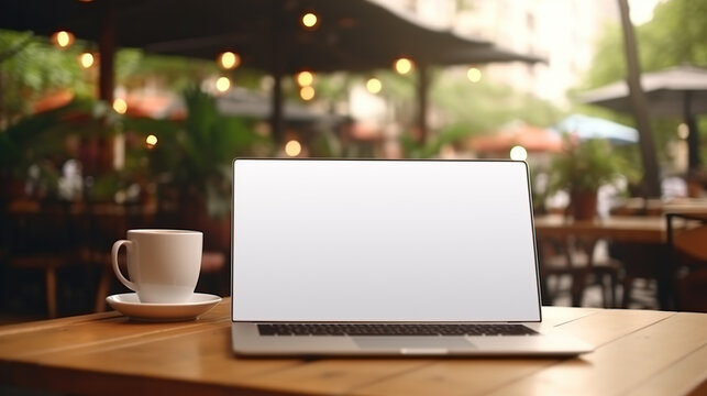 laptop business man in cafe with aesthetic background