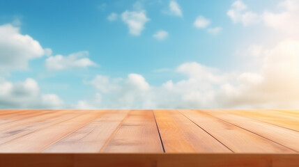 wooden table with sky background for design mockup generative ai 