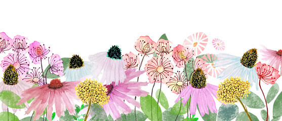 Sfondo con decorazione di fiori ad acquerello multicolore e foglie