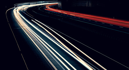 Fototapeta na wymiar lights of cars driving at night. long exposure