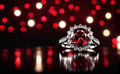 a diamond ring with a red light behind it. Generative AI.