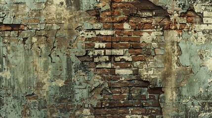 A crumbling old wall stands tall, its weathered bricks telling stories of the past. Rendered in a...