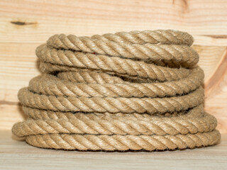  coil of Natural Jute Hessian thick rope on a boat deck