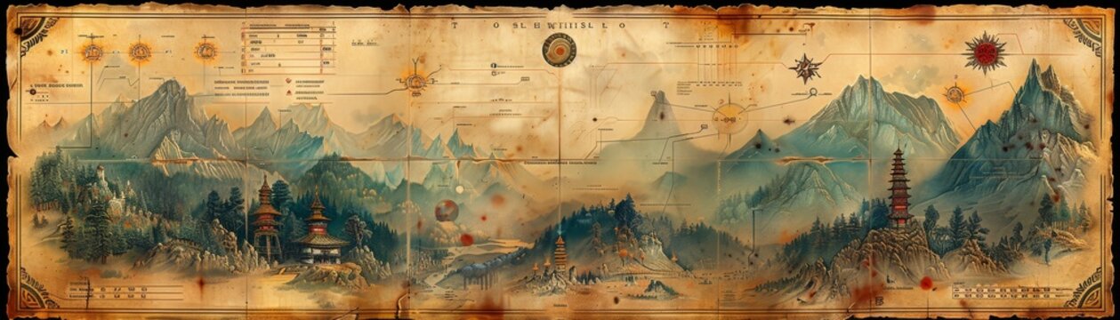 Reimagined vintage maps blend fantasy elements, revealing mystical symbols and uncharted lands.