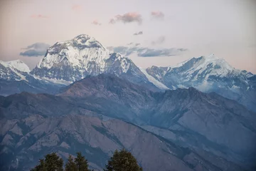 Photo sur Plexiglas Dhaulagiri Twilight Glow on Dhaulagiri and Tukuche Peak from Poon Hill, Nepal