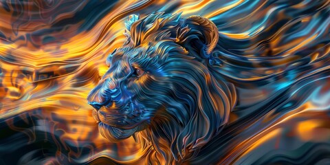 Silk Art Majesty, Abstract Texture Illustrating the Powerful Lion in All its Glory.
