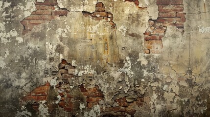 A crumbling old wall stands tall, its weathered bricks telling stories of the past. Rendered in a gritty, realistic style, this image captures the essence of history and decay - obrazy, fototapety, plakaty