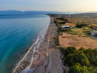 Unbelievable Winter view of Acharavi Beach. Majestic sunrise on Corfu Island, Greece, Europe. Beautiful morning seascape of Mediterranen Sea. Fantastic outdoor scene of Ionian Islands.